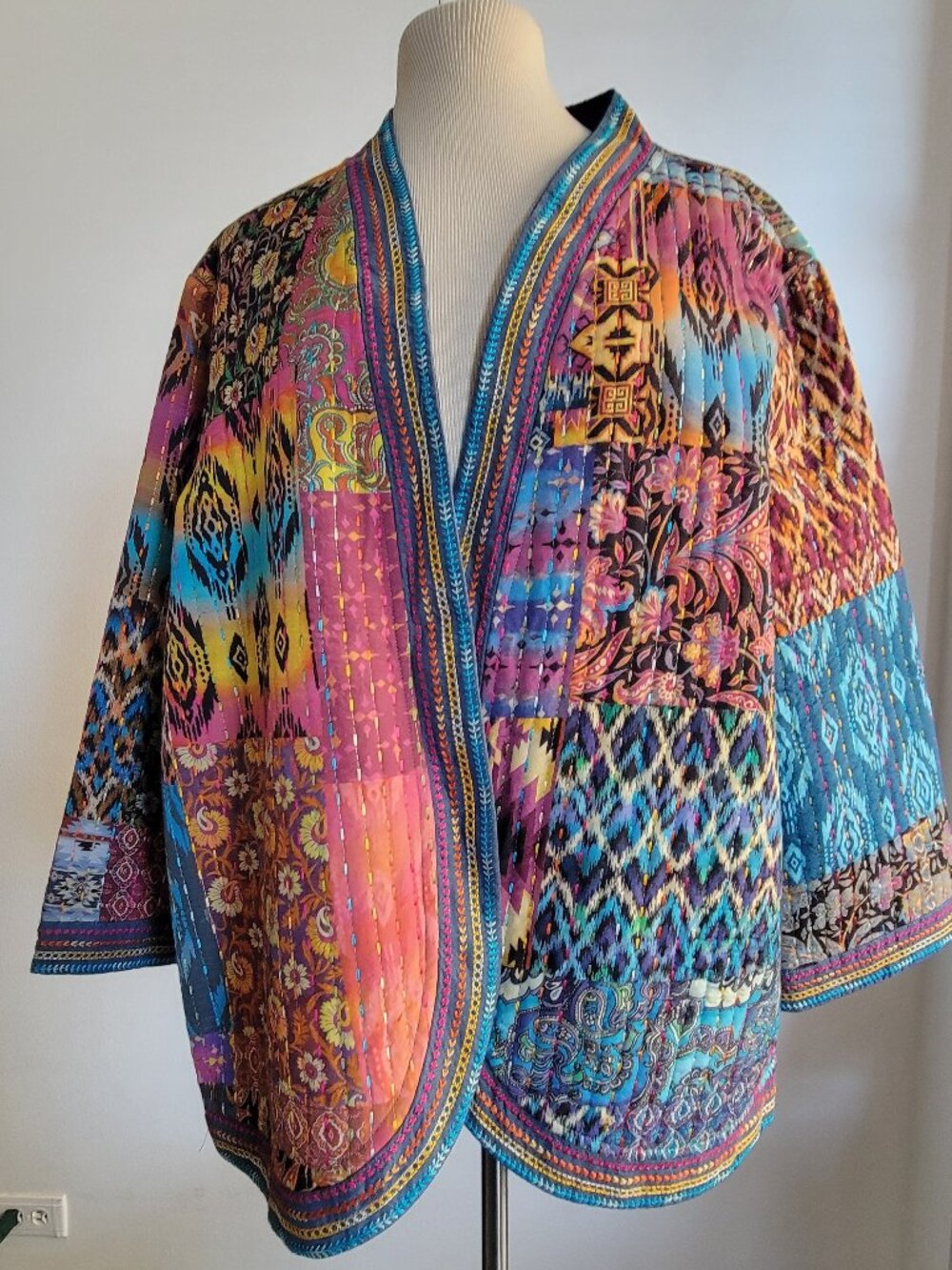John Mark Patchwork Kantha-Style Quilted Kimono Jacket | Large